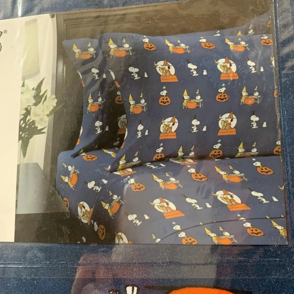 PEANUTS Halloween 3 PC‎ TWIN SHEET SET Snoopy Woodstock Pumpkin Witch Ghost